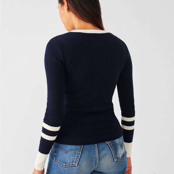 Faherty Cotton Cashmere Mikki Ribbed Henley Pullover Navy size Small - Picture 2 of 8